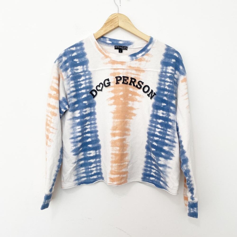 Fifth Sun Dog Person Tie Dye Graphic Long Sleeve Top Size Large